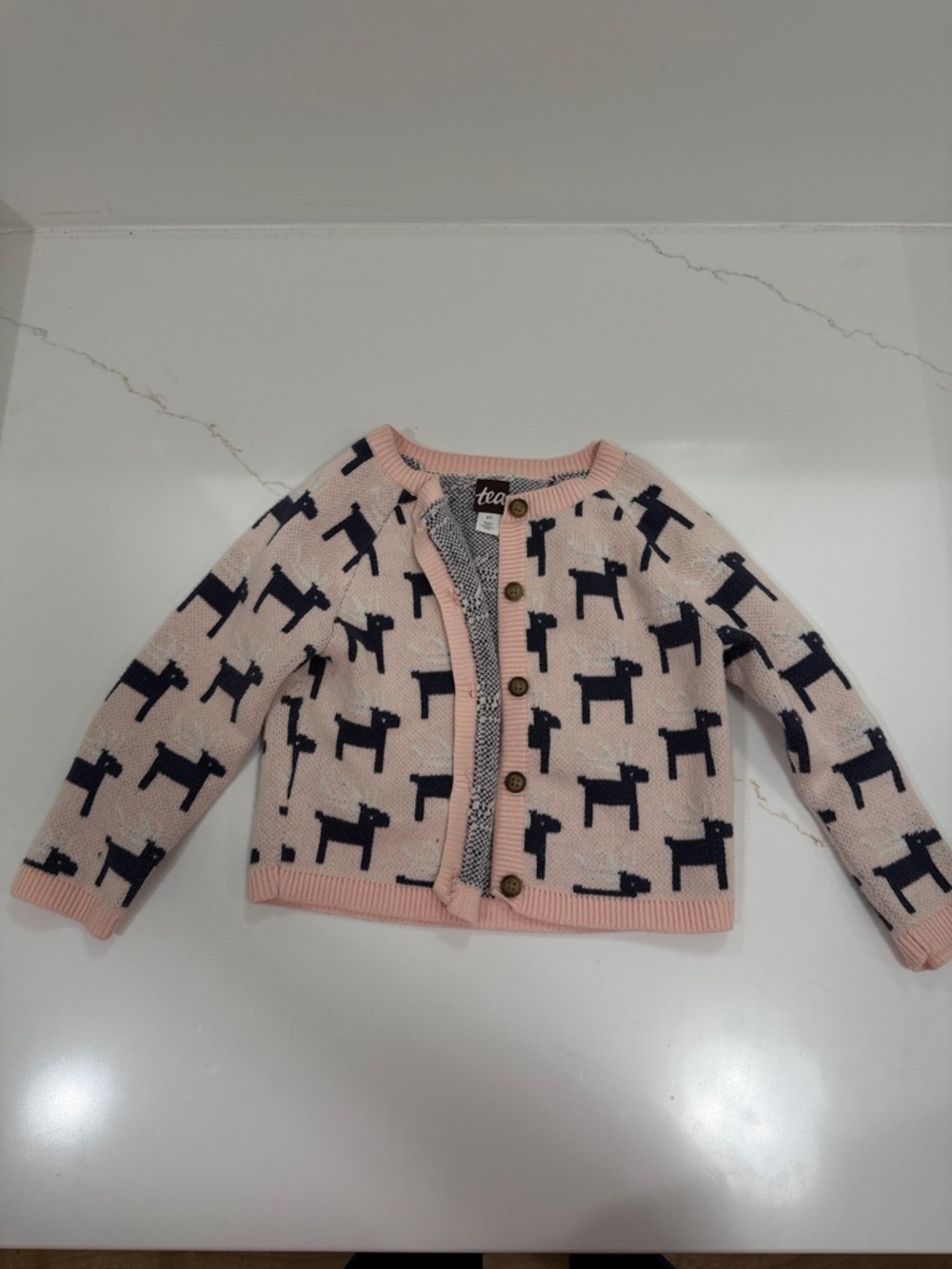 Tea Collection Light Pink Cardigan with Navy Dog Motif